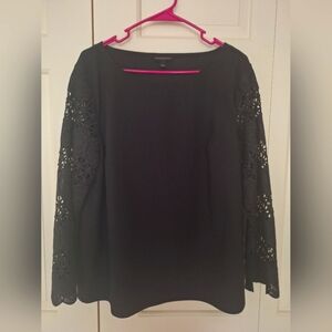 Banana Republic Factory, Black Lace Sleeve Top, Sz L